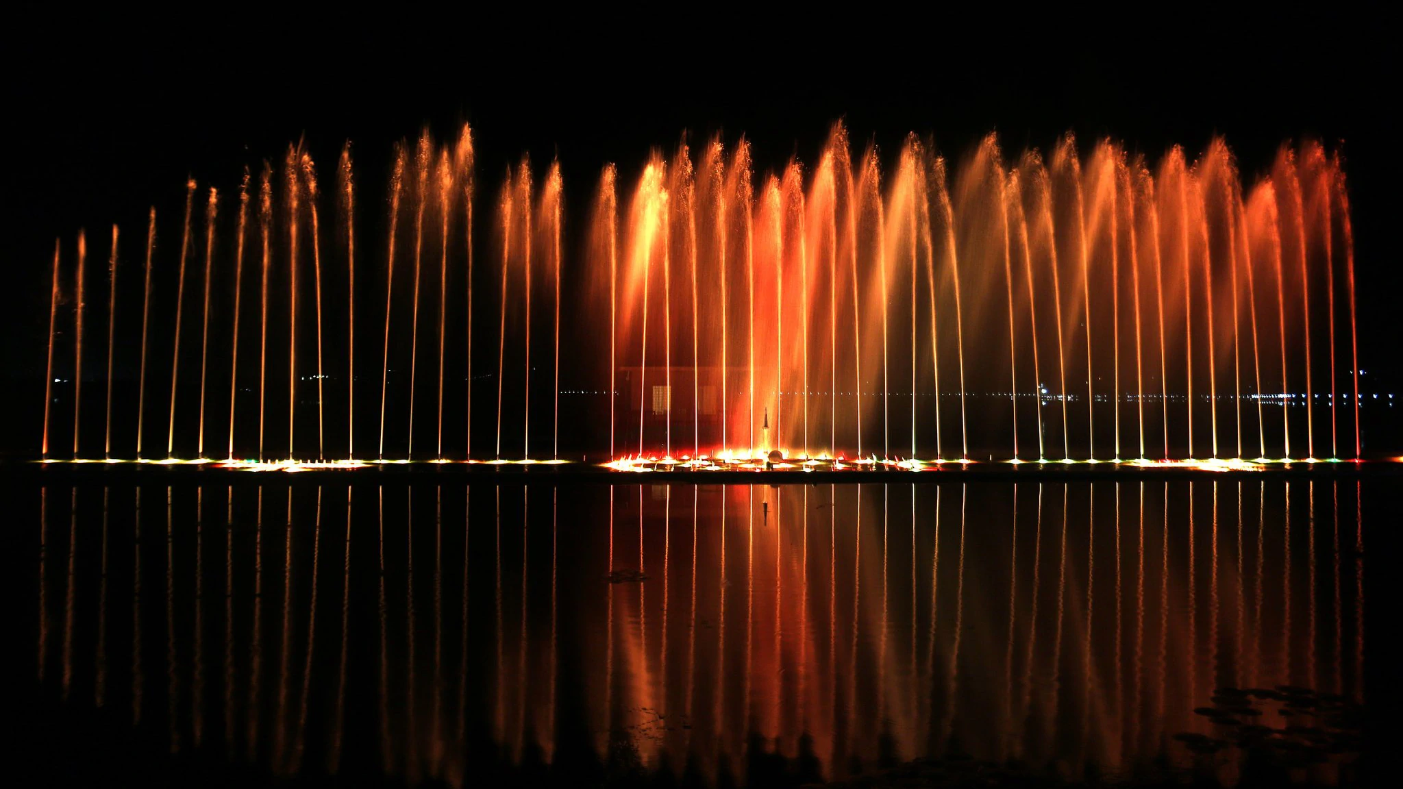 2.The water fountain light show at night